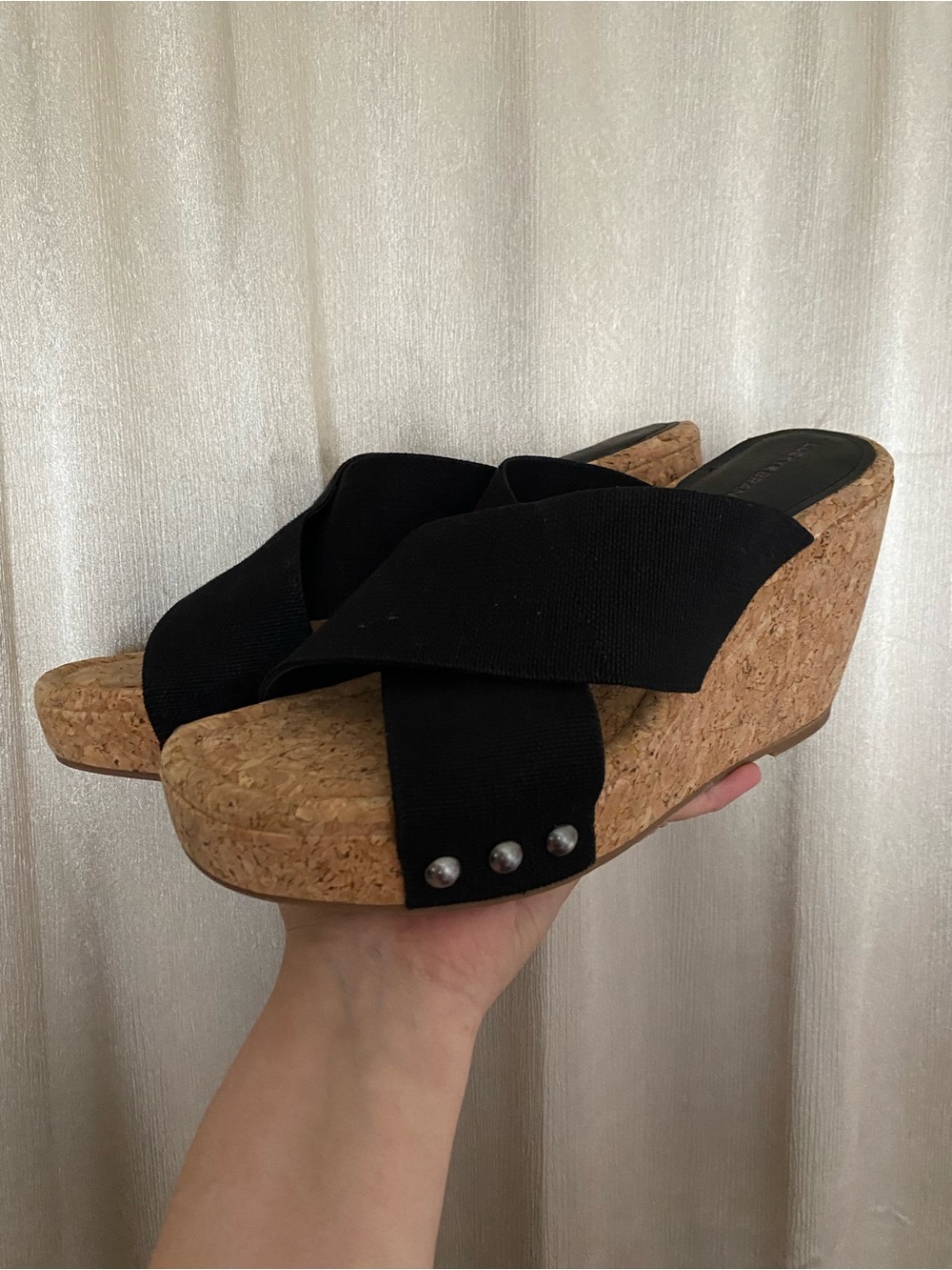 Black Cork Wedge Sandal with Stud Detail - Women's size 11 - Picture 4 of 5